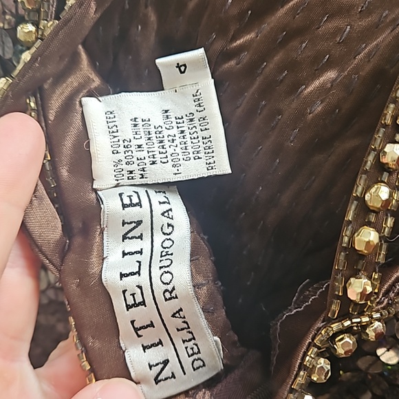 NITELINE Vintage Della Roufogali Bronze Sequinhalter longevening gown.Size4 NWT - Picture 14 of 16